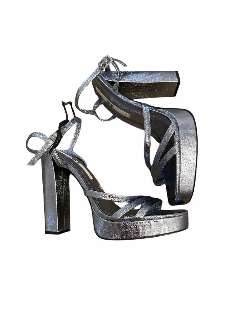 ZARA BLUE METALLIC STRAPPY PLATFORM SANDALS 3343/810 NWT SIZE 10 US 41 EUR